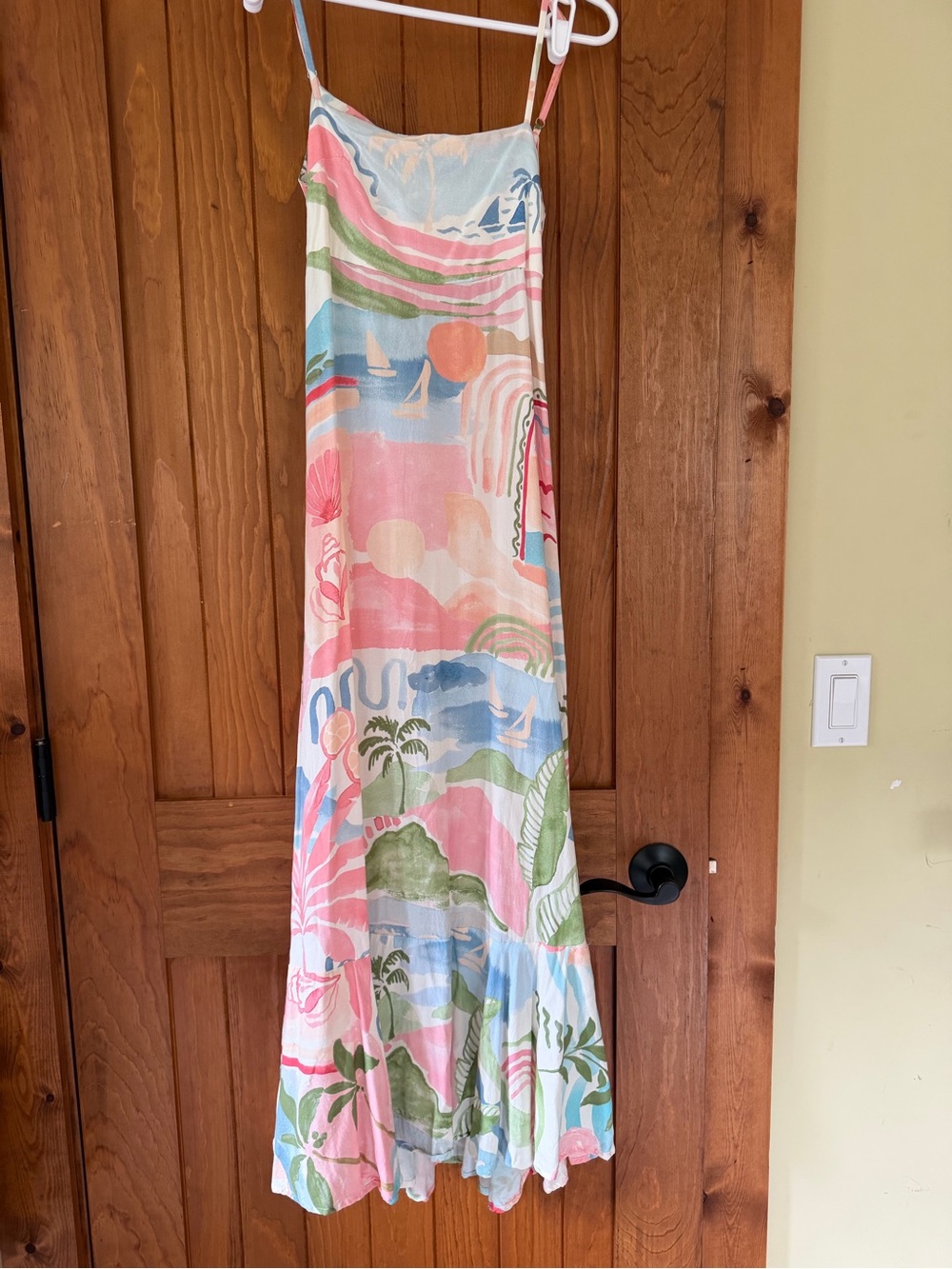 Flowy Tropical Print Maxi Dress in Pastel Pink & Blue
